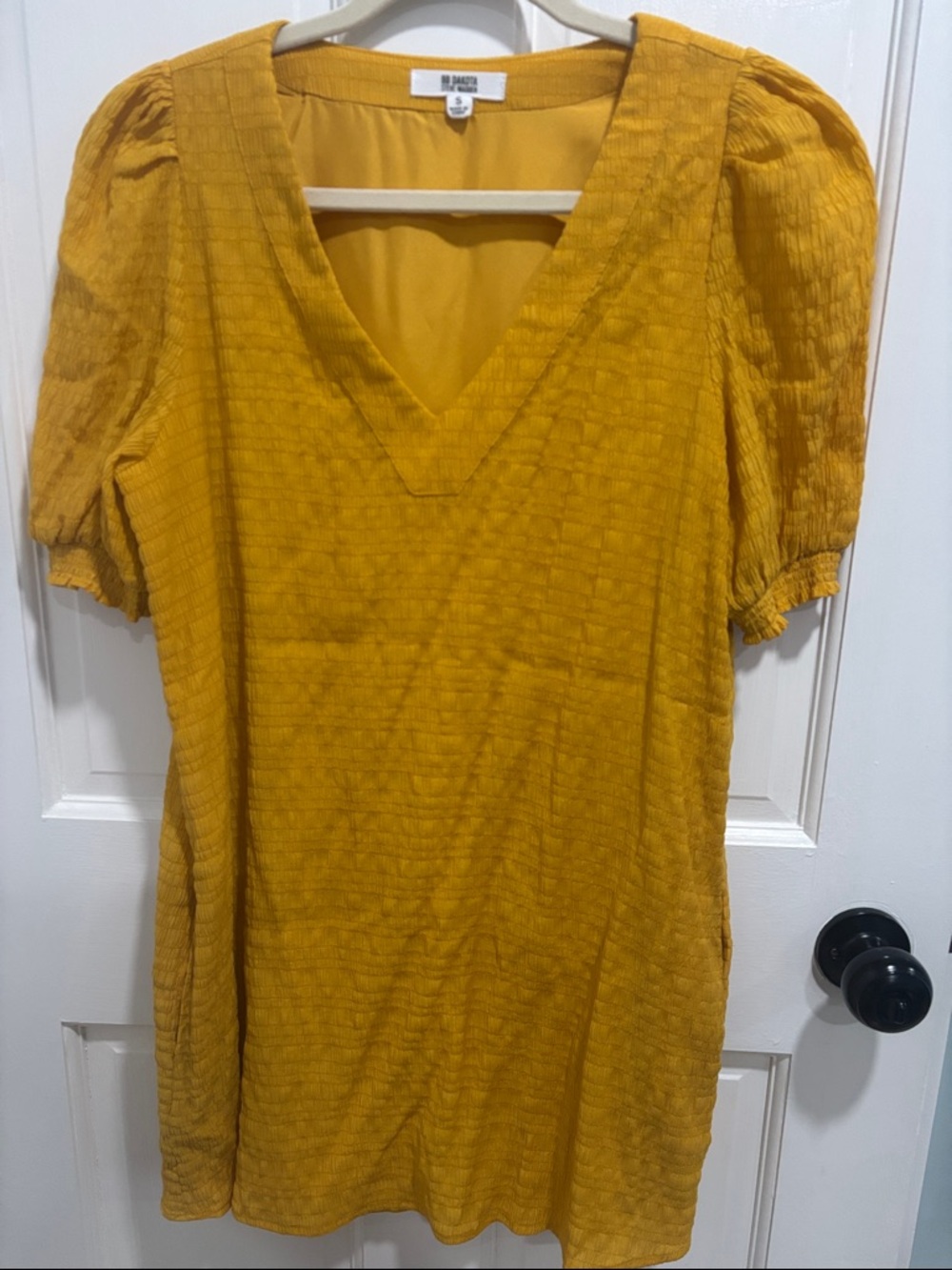 BB Dakota Mustard Textured V-Neck Dress